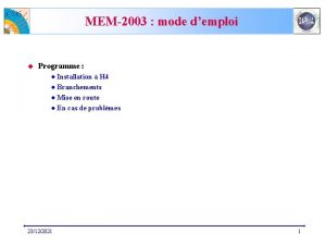 MEM2003 mode demploi u Programme Installation H 4