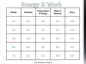 Energy Work Kinetic Potential Conservation of Energy Units