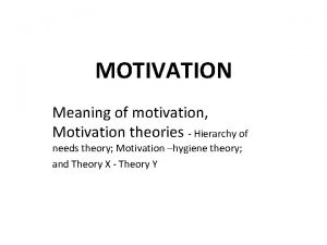 MOTIVATION Meaning of motivation Motivation theories Hierarchy of
