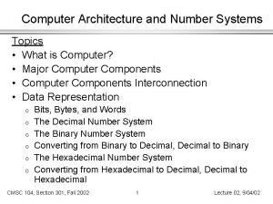 Computer Architecture and Number Systems Topics What is