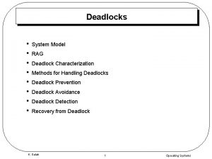 Deadlocks System Model RAG Deadlock Characterization Methods for