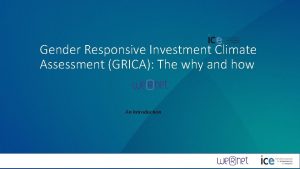 Gender Responsive Investment Climate Assessment GRICA The why