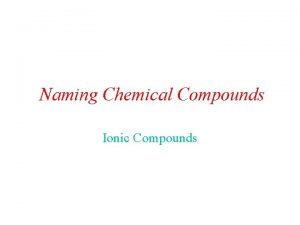 Naming Chemical Compounds Ionic Compounds Ionic Compounds Monatomic