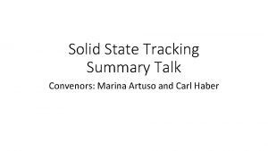 Solid State Tracking Summary Talk Convenors Marina Artuso