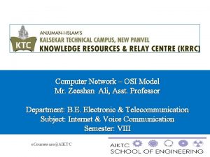 Computer Network OSI Model Mr Zeeshan Ali Asst