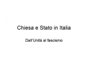 Chiesa e Stato in Italia DallUnit al fascismo