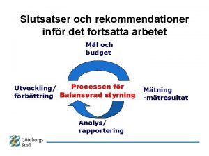 Slutsatser och rekommendationer infr det fortsatta arbetet Ml