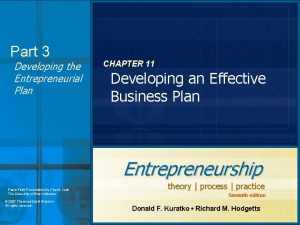 Part 3 Developing the Entrepreneurial Plan CHAPTER 11