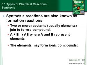 6 1 Types of Chemical Reactions Synthesis Synthesis