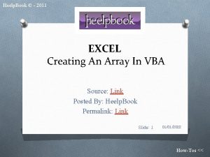 Heelp Book 2011 EXCEL Creating An Array In