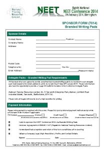 SPONSOR FORM 7014 Branded Writing Pads Sponsor Details