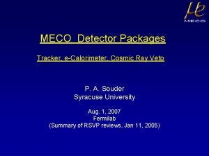 MECO Detector Packages Tracker eCalorimeter Cosmic Ray Veto