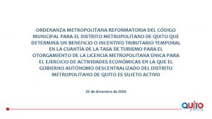 ORDENANZA METROPOLITANA REFORMATORIA DEL CDIGO MUNICIPAL PARA EL