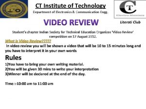 CT Institute of Technology Department of Electronics Communication