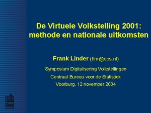 De Virtuele Volkstelling 2001 methode en nationale uitkomsten