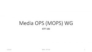 Media OPS MOPS WG IETF 106 112119 MOPS Media OPS MOPS WG IETF 106 112119 MOPS