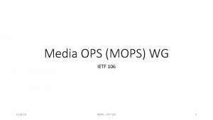 Media OPS MOPS WG IETF 106 112119 MOPS