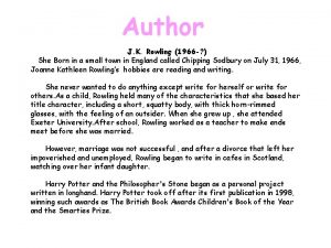 Author J K Rowling 1966 She Born in