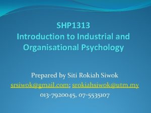 SHP 1313 Introduction to Industrial and Organisational Psychology