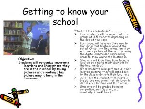 Getting to know your school Objective Students will