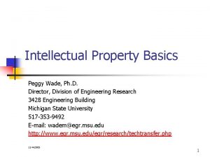 Intellectual Property Basics Peggy Wade Ph D Director