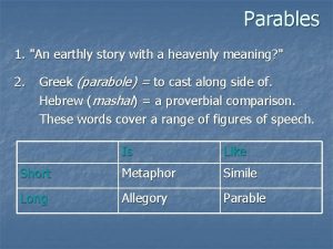 Parables 1 An earthly story with a heavenly