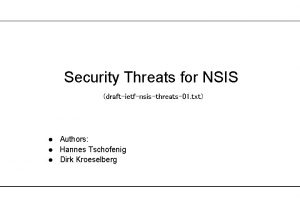 Security Threats for NSIS draftietfnsisthreats01 txt l l