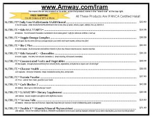 www Amway comIram For more info on any