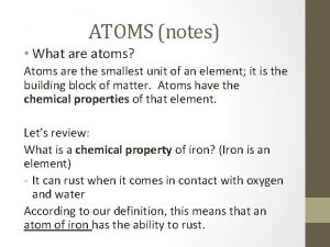 ATOMS notes What are atoms Atoms are the
