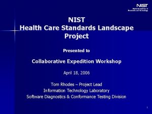 NIST Health Care Standards Landscape Project Presented to