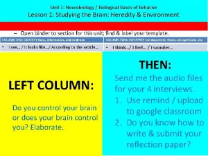 Unit 3 Neurobiology Biological Bases of Behavior Lesson