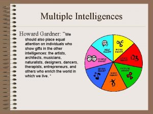 Multiple Intelligences Howard Gardner We should also place