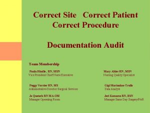 Correct Site Correct Patient Correct Procedure Documentation Audit