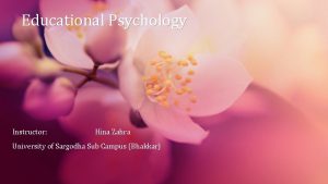 Educational Psychology Instructor Hina Zahra University of Sargodha