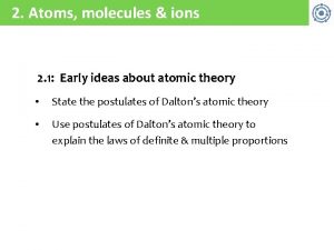 2 Atoms molecules ions 2 1 Early ideas