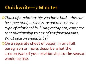 Quickwrite 7 Minutes Think of a relationship you