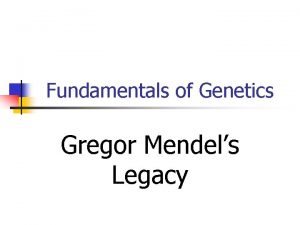 Fundamentals of Genetics Gregor Mendels Legacy Gregor Mendel