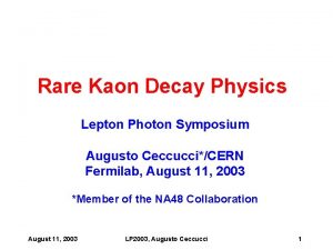 Rare Kaon Decay Physics Lepton Photon Symposium Augusto