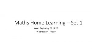 Maths Home Learning Set 1 Week Beginning 09