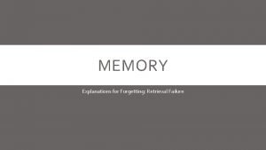 MEMORY Explanations for Forgetting Retrieval Failure SCRABBLE Write