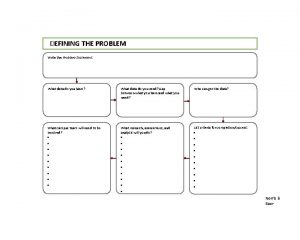 DEFINING THE PROBLEM Write the Problem Statement What