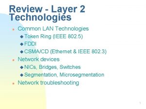 Review Layer 2 Technologies n Common LAN Technologies