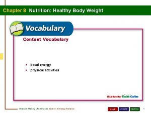 Chapter 8 Nutrition Healthy Body Weight Content Vocabulary