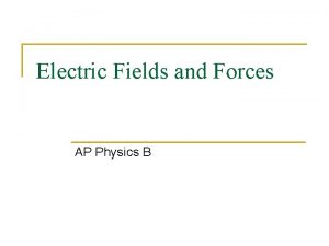 Electric Fields and Forces AP Physics B Electric