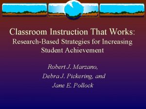 Classroom Instruction That Works ResearchBased Strategies for Increasing