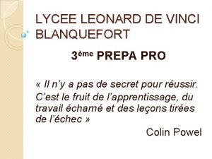 LYCEE LEONARD DE VINCI BLANQUEFORT 3me PREPA PRO