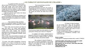 LE CLIMAT ET LES PAYSAGES DE LISLANDE Le