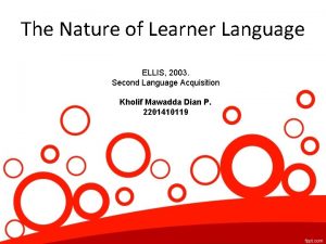 The Nature of Learner Language ELLIS 2003 Second