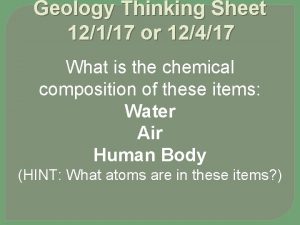 Geology Thinking Sheet 12117 or 12417 What is