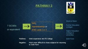 PATHWAY 3 World of Work NVQ 7 GCSEs